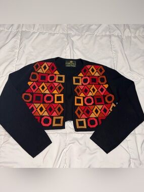 Vintage vtg leather appliqué cardigan Pompeii Leather Harmony Ecuador